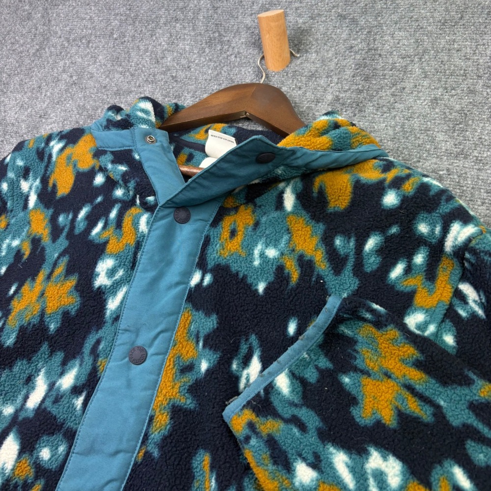 The North Face Fleece Pullover Mens XL Teal Orange Abstract Snap Hoodie Jacket